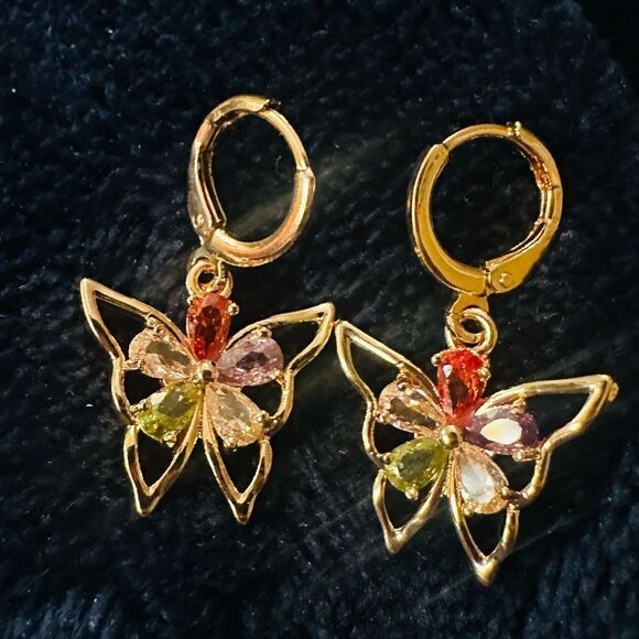 JUST IN❤️Gold Butterfly Earrings with Multicolor Gemstones - Picture 7 of 8